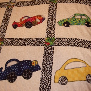 Grandma Shirley drew the cars for Cooper\'s Racing Cars Quilt
