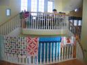 Many quilts were displayed on the railings as they were finished.