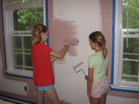 Leanna and Sarah are painting