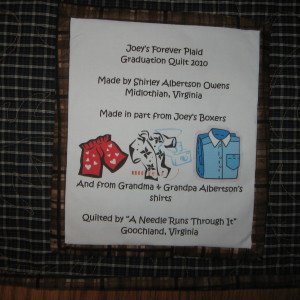 Label for Joey's Forever Plaid Quilt