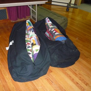 Bonnie's Quilts in duffle bags!