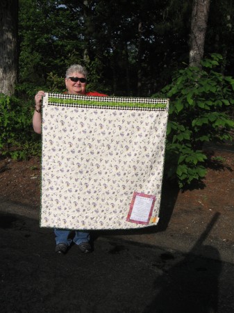 Catherine and the beautiful BACK of her quilt