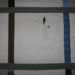 Pen in Fred's T-Shirt Pocket on Quilt Back