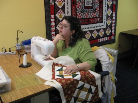 Pam quilting her table runner
