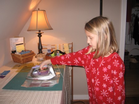 Sarah Melted Ironing her Quilt Blocks