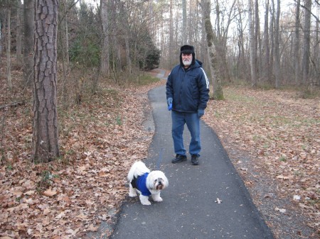 DH and Pepper on a walk to Brandermill Lake
