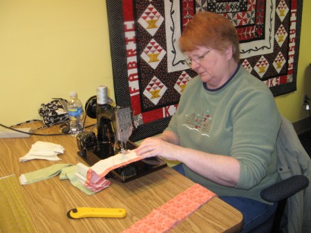 Sheddy working on her PA Quilt