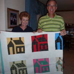 Cousins Ricky and Shirley with Grandma\'s House Quilt
