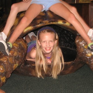 Sarah in a turtle shell