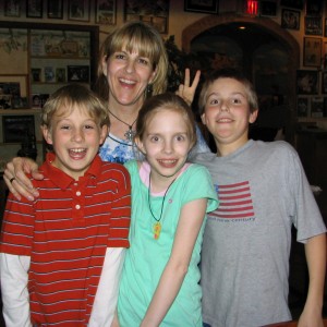 Daniel, Leanna (the two Mice) and Lucas (the Harpie) with Mrs. Calfee