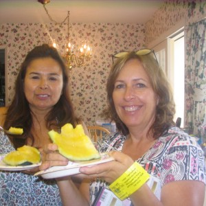 Jan and her housekeeper eating watermelon