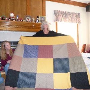 sao Holding the Back of Dustin's Pineapple Crush Quilt